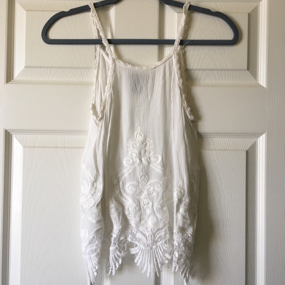 Embroidered white tank